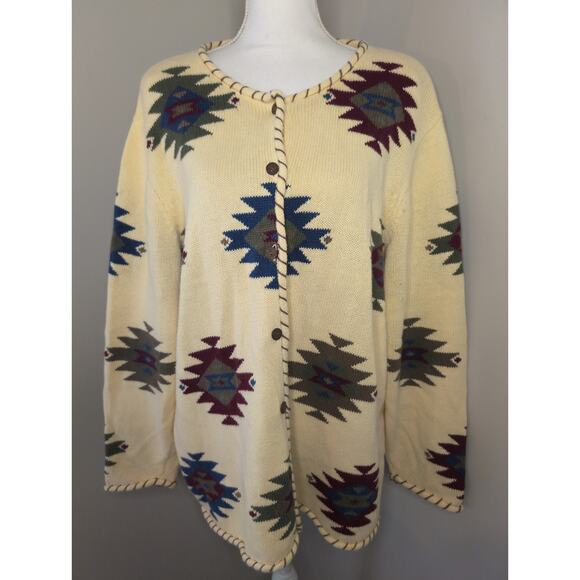 CJ Banks Vintage Aztec southwestern embroidered yellow sweater 3X - Picture 1 of 9
